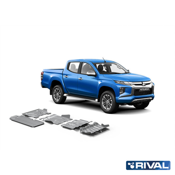 Skid Plate Set (Radiator, Engine, Gearbox, Transfer Case) Mitsubishi L200 2006-2014; 2013-2015; 2015-2019; 2018-2023; Pajero Sport 2016-2021; 2021-; 2,5 l. / diesel; 2,4 l. / diesel; 3 l. / gasoline